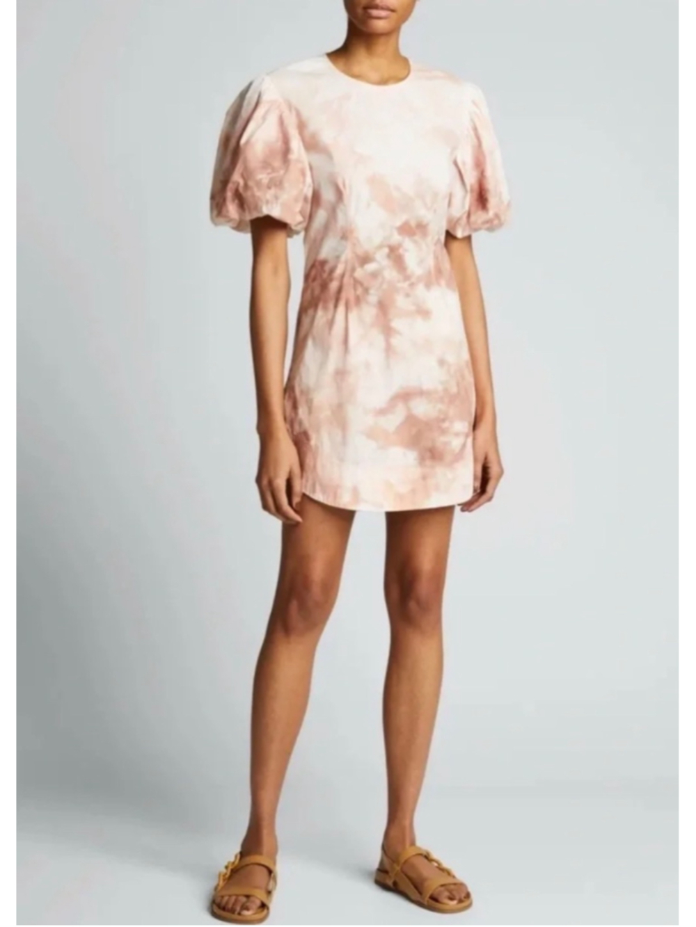 Women's A.L.C. Tie-Dye Puff-Sleeve Mini Dress, Size S, Beige/Brown